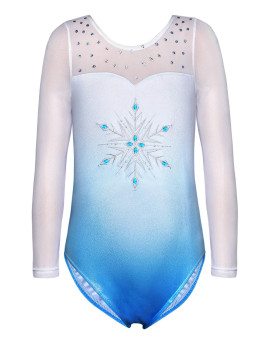 Toddlers Leotards For Girls Gymnastics Dance 3T 4T Sleeved Blue Snowflakes Snow Rhinestones Diamond Crystal Sparkly