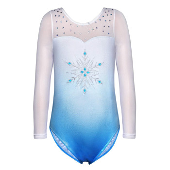 Toddlers Leotards For Girls Gymnastics Dance 3T 4T Sleeved Blue Snowflakes Snow Rhinestones Diamond Crystal Sparkly