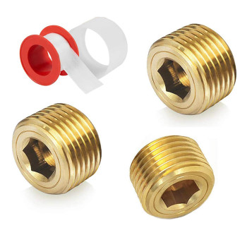 3/4" NPT Plug Brass Pipe Fitting Countersunk Thread Internal Hex Head Style Male (3/4 inch NPT Plug, 3)