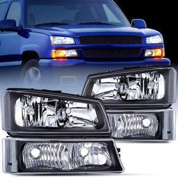 Nilight Headlight Assembly For 2003 2004 2005 2006 Chevy Silverado Avalanche 1500 1500Hd 2500 2500Hd 3500 Chevrolet Pickup Replacement Headlamp Housing Bumper Lamp Set, 2 Years Warranty