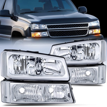 Nilight Headlight Assembly For 2003 2004 2005 2006 Chevy Silverado Avalanche 1500 1500Hd 2500 2500Hd 3500 Chevrolet Pickup Replacement Headlamp Housing Bumper Lamp Set, 2 Years Warranty