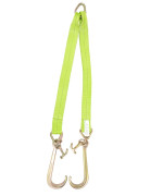 Mytee Products V Bridle Tow Strap 3" x 36" w/ 15" J Hook w/T-J Hooks, Hi VIZ/High Abrasion Green Webbing, 5400 lbs WLL | Recovery V-Strap w/Reinforced Webbing for Towing, Car Wrecker, Rollback