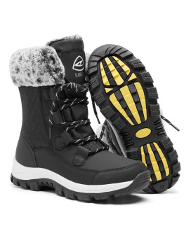 Earlde Womenas Snow Boot With Waterproof Lace Up Mid-Calf Outdoor Winter Deep Tread Rubber Sole