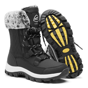 Earlde Womenas Snow Boot With Waterproof Lace Up Mid-Calf Outdoor Winter Deep Tread Rubber Sole