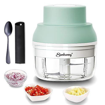 Electric Garlic Chopper Mini, Garlic Masher Crusher, Food Processor Small With Garlic Peeler And Spoon (100Ml33Fl Oz, Green)