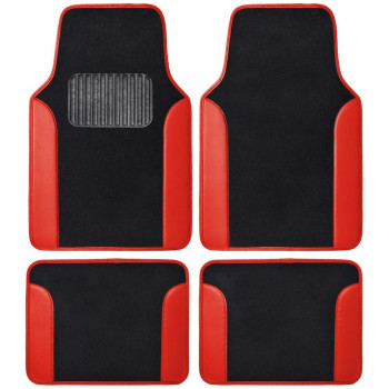 Bdk Red All Weather Heavy Duty Car Floor Mats Interior Liners For Auto Van Truck Suv, Heavy Duty All Weather Protection, Fits Front Rear