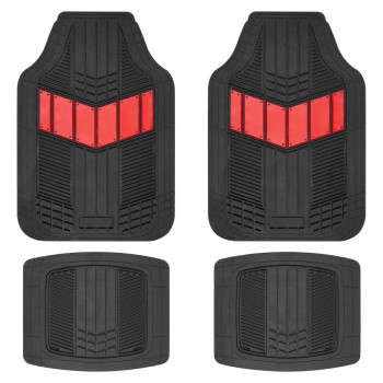 Bdk Red All Weather Heavy Duty Car Floor Mats Interior Liners For Auto Van Truck Suv, Heavy Duty All Weather Protection, Fits Front Rear