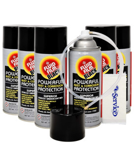 Fluid Film 1175 Oz Undercoating Protection Aerosol Spray Can Black 6 Pack, Rust Inhibitor And Prevention, Anti Corrosion Multi Purpose Penetrant And Lubricant, Spray Can Extension Wand And Tissue Pack
