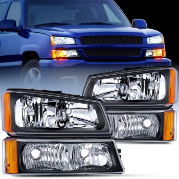 Nilight Headlight Assembly For 2003 2004 2005 2006 Chevy Silverado Avalanche 1500 1500Hd 2500 2500Hd 3500 Chevrolet Pickup Replacement Headlamp Housing Bumper Lamp Set, 2 Years Warranty