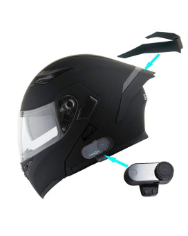 1Storm Motorcycle Modular Full Face Flip Up Dual Visor Helmet + Spoiler Bundle With Freedconn Motorcycle Bluetooth Headset: Hb89 Matt Black