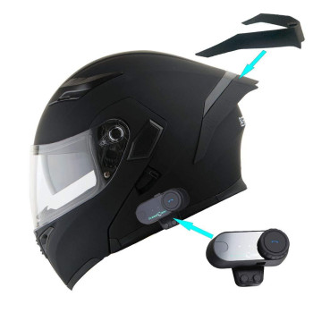 1Storm Motorcycle Modular Full Face Flip Up Dual Visor Helmet + Spoiler Bundle With Freedconn Motorcycle Bluetooth Headset: Hb89 Matt Black