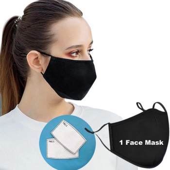 3 Layer Cloth Face Mask With Filter Without Valve, 2 Carbon Filters, Reusable Washable, Easy To Breathe, Nose Wire & Adjustable Straps