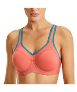 Syrokan Womens Full Support High Impact Racerback Lightly Lined Underwire Sports Bra Rose Pink 40C