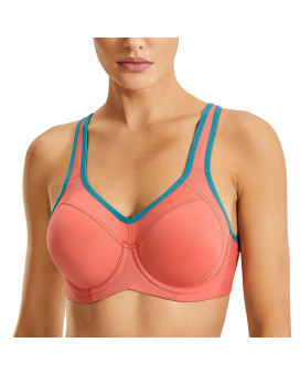 Syrokan Womens Full Support High Impact Racerback Lightly Lined Underwire Sports Bra Rose Pink 40C