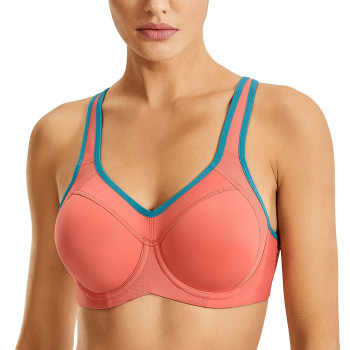 Syrokan Womens Full Support High Impact Racerback Lightly Lined Underwire Sports Bra Rose Pink 40C