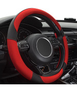 Xizopucy Red Steering Wheel Cover With Microfiber Leather For Car Truck Suv, Anti-Slip Steering Wheel Cover 15 Inchs