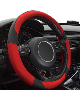 Xizopucy Red Steering Wheel Cover With Microfiber Leather For Car Truck Suv, Anti-Slip Steering Wheel Cover 15 Inchs