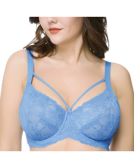 Hsia Minimizer Bras For Women Full Coverage,Unlined Non Padded Lace Sexy Plus Size Underwire Bra For Big Breast Della Robbia Blue