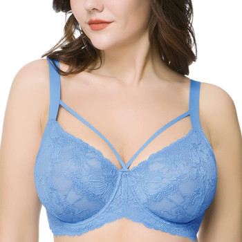 Hsia Minimizer Bras For Women Full Coverage,Unlined Non Padded Lace Sexy Plus Size Underwire Bra For Big Breast Della Robbia Blue