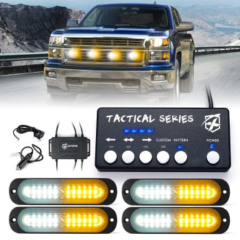 Xprite Led Surface Mount Strobe Lights Kit, White Amber Grill Grille Emergency Warning Flashing Marker Light Warning Light Assemblies For Trucks Vehicles Atv Rv Cars Van - 8Pcs