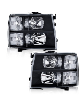 Pit66 Headlights, Compatible With 07-13 Chevy Silverado 1500 Silverado 2500 3500 & Hd 07-14 Clear Lens Black Housing Clear Reflector