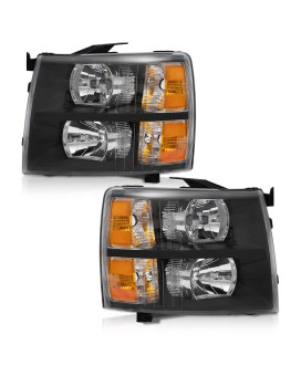 Pit66 Headlights, Compatible With 07-13 Chevy Silverado 1500 2500 3500 & Hd(For 2500Hd3500Hd, Fit 2007 New Body Style & 2014 Old Body Style) Clear Lens Black Housing Amber Reflector