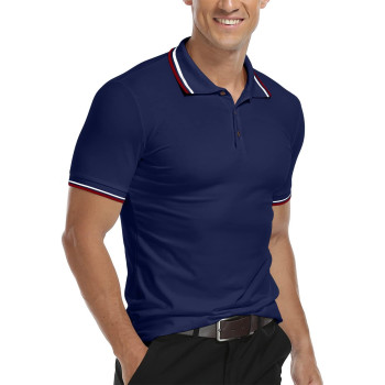 Mlanm Mens Polo Shirt Shortlong Sleeve Casual Slim-Fit Basic Designed Cotton Shirts Medium, Navy