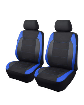 Flying Banner Car Seat Covers Quality Carbon Fiber Faux Leather Mesh Fabric Sport Low High Back Bucket Back Pocket Arm Rest Car Suv Truck Pick Up (2 Fronts - Low Bucket, Blue)