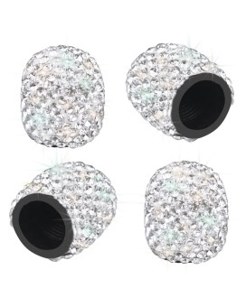 Sikawai Bling Valve Stem Caps Sparkling Handmade Crystal Rhinestone Universal Car Tire Valve Caps Chrome,Attractive Dustproof Bling Car Accessories - Silver