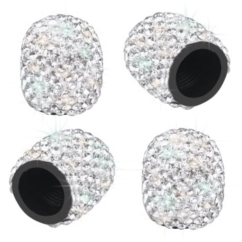 Sikawai Bling Valve Stem Caps Sparkling Handmade Crystal Rhinestone Universal Car Tire Valve Caps Chrome,Attractive Dustproof Bling Car Accessories - Silver