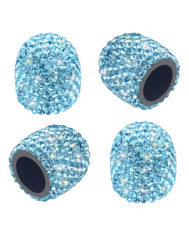 Sikawai Tire Valve Stem Caps Blue Sparkling Handmade Crystal Rhinestone Universal Car Tire Valve Caps Chrome Wheel Caps,Attractive Dustproof Bling Carbikemotorcycle Accessories - Blue