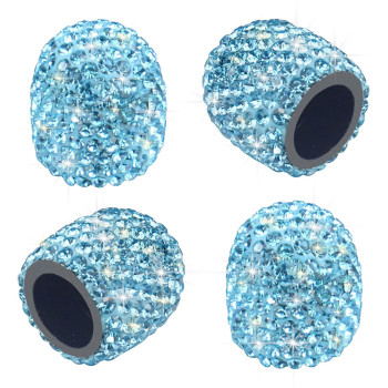 Sikawai Tire Valve Stem Caps Blue Sparkling Handmade Crystal Rhinestone Universal Car Tire Valve Caps Chrome Wheel Caps,Attractive Dustproof Bling Carbikemotorcycle Accessories - Blue