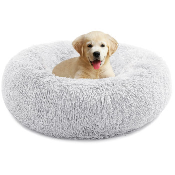 Dog Beds For Small Dogs Large Cat, Anti Anxiety Donut Cat Bed For Indoor Cats, Round Calming Cat Bed, Cozy Soft Puppy Bed, Fluffy Kitten Bed, Plush Pet Bed, Machine Washable, 20X20Inch Grey