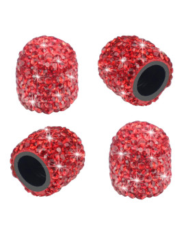 Sikawai Bling Tire Valve Stem Caps, Sparkling Handmade Crystal Rhinestone Universal Car Tire Valve Caps Chrome,Attractive Dustproof Bling Car Accessories - Red