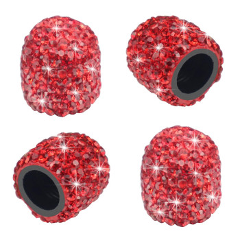 Sikawai Bling Tire Valve Stem Caps, Sparkling Handmade Crystal Rhinestone Universal Car Tire Valve Caps Chrome,Attractive Dustproof Bling Car Accessories - Red