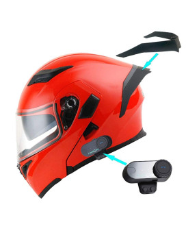 1Storm Motorcycle Modular Full Face Flip Up Dual Visor Helmet + Spoiler Bundle With Freedconn Motorcycle Redtooth Headset: Hb89 Glossy Red