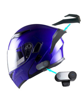 1Storm Motorcycle Modular Full Face Flip Up Dual Visor Helmet + Spoiler Bundle With Freedconn Motorcycle Bluetooth Headset: Hb89 Glossy Blue