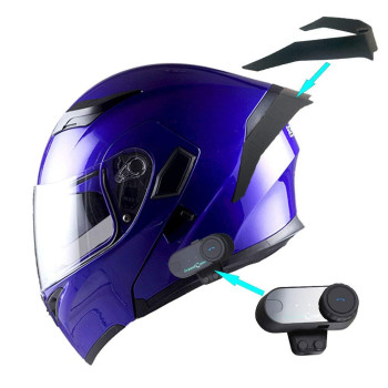 1Storm Motorcycle Modular Full Face Flip Up Dual Visor Helmet + Spoiler Bundle With Freedconn Motorcycle Bluetooth Headset: Hb89 Glossy Blue