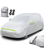 Favoto Car Cover Waterproof All Weather For Automobiles, 5 Layer Heavy Duty Outdoor Sun Protection Snowproof Velvet Tarp, 4 Windproof Straps, Universal Accessories Fit For Hatchback Length Up To 157A