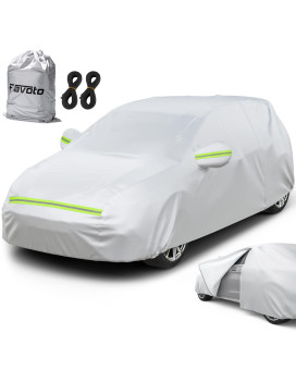 Favoto Car Cover Waterproof All Weather For Automobiles, 5 Layer Heavy Duty Outdoor Sun Protection Snowproof Velvet Tarp, 4 Windproof Straps, Universal Accessories Fit For Hatchback Length Up To 157A