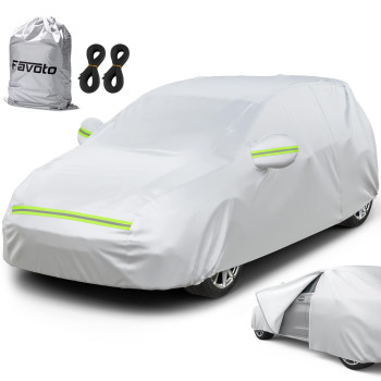 Favoto Car Cover Waterproof All Weather For Automobiles, 5 Layer Heavy Duty Outdoor Sun Protection Snowproof Velvet Tarp, 4 Windproof Straps, Universal Accessories Fit For Hatchback Length Up To 157A