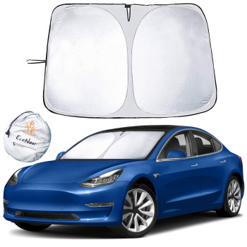 Econour Tesla Windshield Sunshade For Model 3Y 240T Polyester Shield For Tesla Model 3 Sunshade Superior Uv Heat Protection Tesla Model Y Sunshade Car Interior Tesla Accessories For Summer