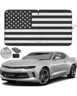 Autoamerics 1-Piece Windshield Sun Shade B&W American Flag Usa Patriotic Design - Foldable Car Front Window Sunshade For Most Sedans Suv Truck - Blocks Max Uv Rays And Keeps Your Vehicle Cool - Small