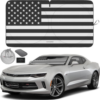 Autoamerics 1-Piece Windshield Sun Shade B&W American Flag Usa Patriotic Design - Foldable Car Front Window Sunshade For Most Sedans Suv Truck - Blocks Max Uv Rays And Keeps Your Vehicle Cool - Small