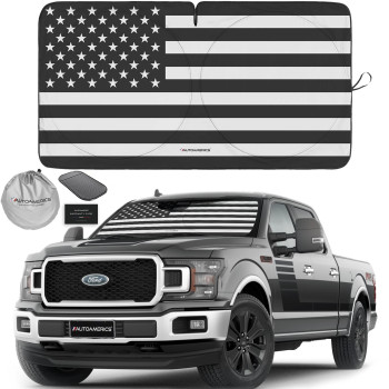 Autoamerics 1-Piece Windshield Sun Shade B&W American Flag Usa Patriotic Design - Foldable Car Front Window Sunshade For Most Sedans Suv Truck - Blocks Max Uv Rays And Keeps Your Vehicle Cool X-Large