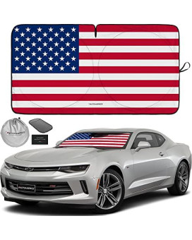 Autoamerics 1-Piece Windshield Sun Shade Original American Flag Usa Patriotic Design - Foldable Car Front Window Sunshade For Sedans Suv Truck - Blocks Max Uv Rays And Keeps Your Vehicle Cool - Small