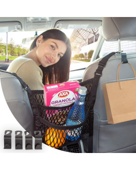 The Purse Net Car Net Pocket Handbag Holder Between Seats W4 Grocery Bag Headrest Hooks Purse Holder For Car Net Car Handbag Holder W2 Cargo Storage Pockets Car Purse Holder For Between Seats Organization