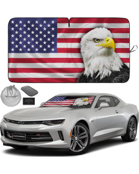 Autoamerics 1-Piece Windshield Sun Shade New American Eagle Flag Usa Patriotic Design - Foldable Car Front Window Sunshade For Sedans Suv Truck - Blocks Max Uv Rays And Keeps Your Vehicle Cool - Small