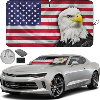 Autoamerics 1-Piece Windshield Sun Shade New American Eagle Flag Usa Patriotic Design - Foldable Car Front Window Sunshade For Sedans Suv Truck - Blocks Max Uv Rays And Keeps Your Vehicle Cool - Small