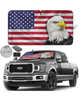 Autoamerics 1-Piece Windshield Sun Shade New American Eagle Flag Usa Patriotic Design - Foldable Car Front Window Sunshade For Sedans Suv Truck - Blocks Max Uv Rays And Keeps Your Vehicle Cool X-Large